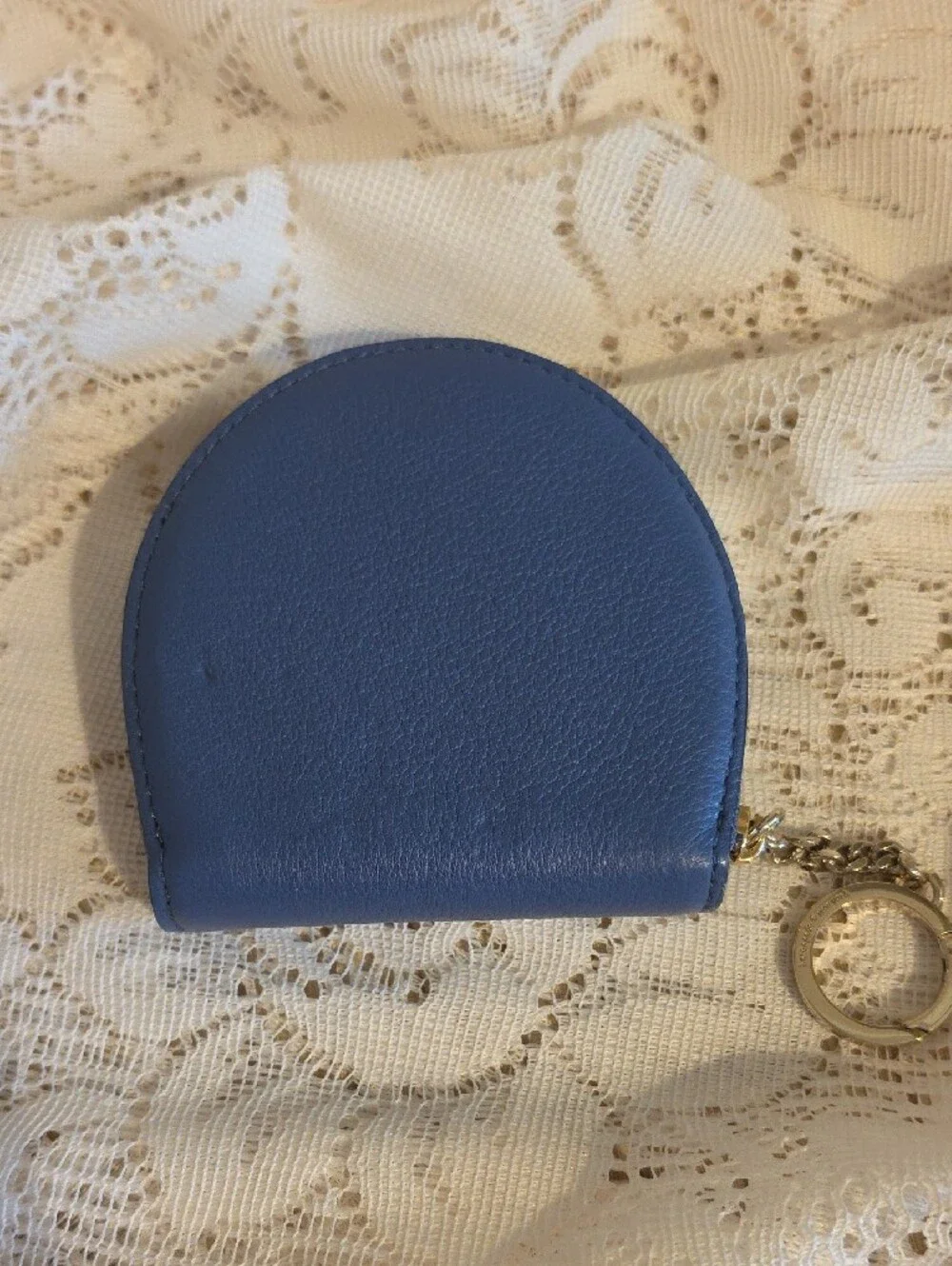 kate spade blue leather keyring coin pouch with gold logo